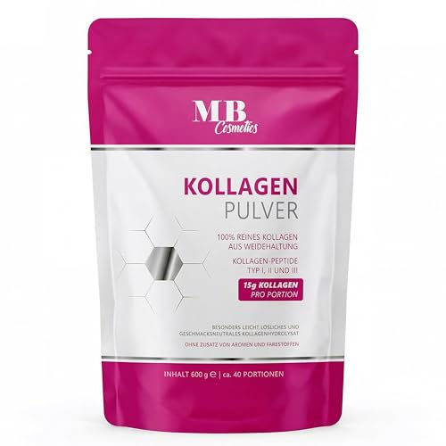 Kollagen Pulver 600g – 100% reines Kollagen Hydrolysat aus Collagen Peptiden Typ 1, 2, 3 – Eiweißpulver neutraler Geschmack, perfekte Löslichkeit ohne Zusätze - MB COSMETICS®