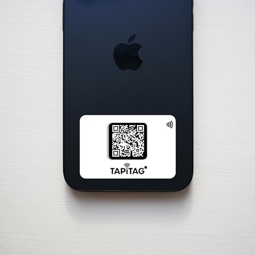 TAPiTAG Mini NFC Digital Business Card Sticker – Tap or Scan Contact Sharing Tag with QR Code – No Subscription – Stick to Phone – Compatible with iPhone & Android (White)