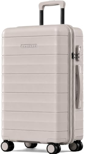 ABISTAB Hartschalenkoffer Mittelgroß 68x43x25cm - Leicht Koffer & Trolleys aus PP - Mariner Reisekoffer mit 4 Rollen & Zahlenschloss, Handgepäck Koffer, 69 Liter, Dünengrau