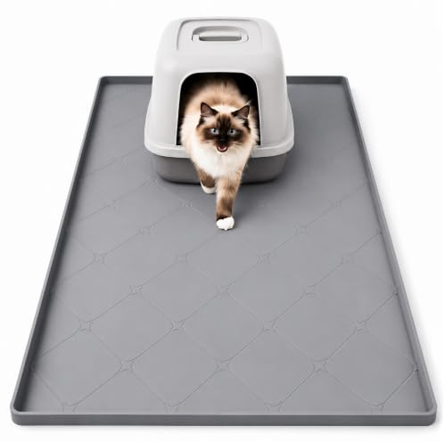Silicone Cat Litter Mat 86x56cm Large Waterproof Litter Catcher Tray Mat | Mat for Under Cat Litter Tray Box, Anti-Slip Easy Clean Cat Dog Food Mat, Anti-Scratch Mat Prevent Spills Spreading on floor