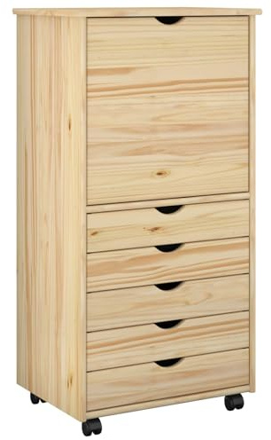 vidaXL Rollschrank Mit Rad Braun 53 x 39 x 103 cm Massivholz Kiefer, Großzügige Lagereinheiten, minimalistisches Rollregal, vielseitiger Raumorganisierer, Möbel aus Kiefer