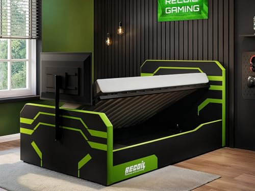 Recoil Alister Side Lift TV Ottoman Bed Black & Green Small Double