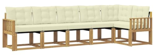 vidaXL Outdoor-Sofagarnitur mit Kissen 6 pcs Weiß und Creme, Gartenlounge, Moderne Sofas für draußen, strapazierfähige Sitzgruppe für Terrasse, Perfekter Komfort