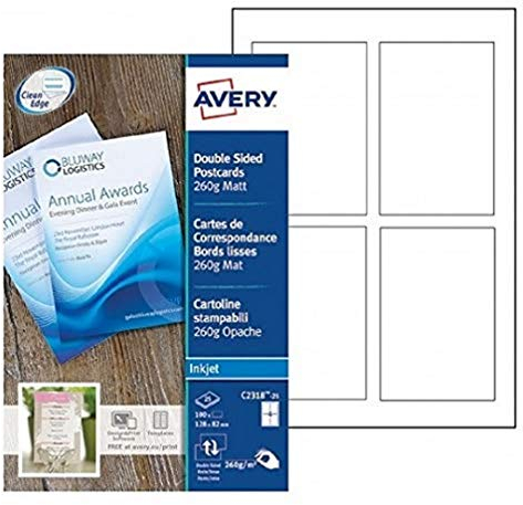 Avery Quick&Clean Korrespondenzkarten für Tintenstrahldrucker beidseitig 128 x 82 mm 100 Stück matt weiß