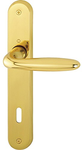 HOPPE 2x Drückergarnitur VERONA - auf Langschild Buntbart Entfernung 90mm, für Türstärke 32-48mm, Messing poliert, Doppelpack