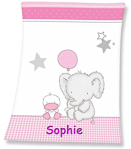 SL-Store Gbr Babydecke mit Namen Bestickt Decke 75x100 cm Geschenk zur Taufe zur Geburt Kinderdecke Drache Bär Schmetterling Hase (Elefant Ente)
