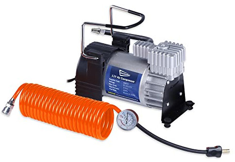 Streetwize - Kruga Metal 12V Air Compressor - 5 Metre Coil - Tyre Inflator, Analogue Pressure Gauge