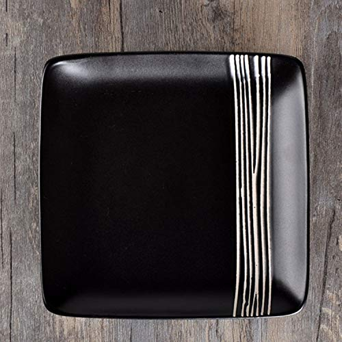UUOUU Platos de cerámica para carne, 20,3 cm, color negro, estilo occidental, plato cuadrado a rayas
