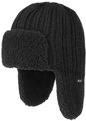 Lipodo Fliegermütze Damen/Herren - Gefütterte Lapplandmütze - One Size 55-59 cm - Strickmütze mit Wolle - Wollmütze mit Ohrenklappen - Mütze Herbst/Winter - Wintermütze schwarz One Size