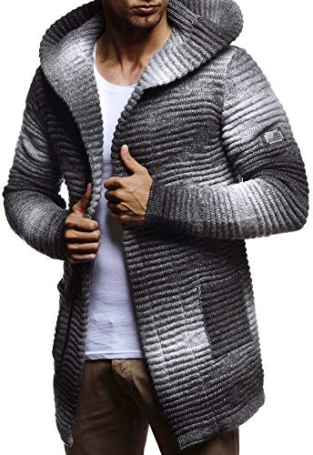 Leif Nelson Herren Strickjacke lang mit Kapuze & Reißverschluss (Schwarz, Größe XXL) - Strick Sweatjacke Männer Cardigan für Winter