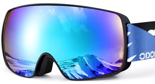 Odoland Skibrille Kinder Snowboardbrille für brillenträger Helmkompatible mit UV-Schutz und OTG Anti-Beschlage für Jungen und Mädchen zum Skifahren und Bergsteigen Schwarz Blau