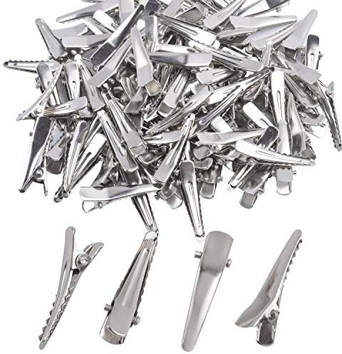 Lot de 100 pinces à cheveux crocodile en métal argenté 3 cm