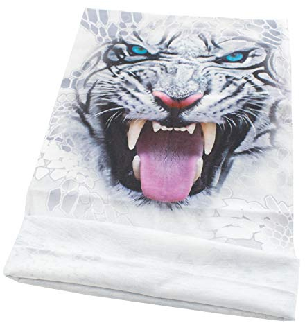 TRIXES Balaclava mit weissem Tiger Druck-Design - Bandana Sturmhaube Schal Schlupfmütze - Multifunktionale Kopfbedeckung - elastischem Polyester -Unisex - Einheitsgröße