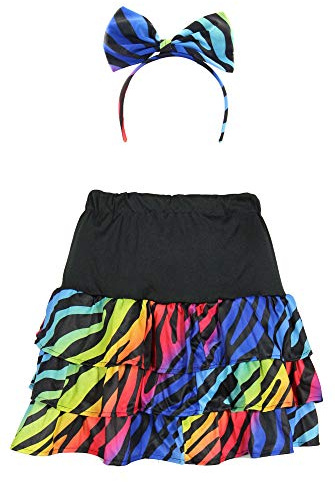 bunter 80er Jahre neon Rock und Haarschmuck für Damen Kostüm - Größe S-XXL - Fasching Karneval 80s