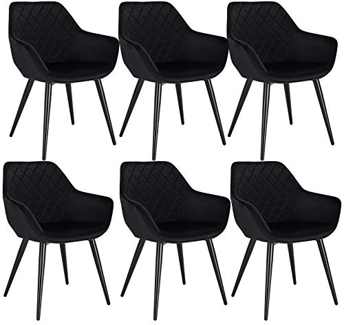 WOLTU Esszimmerstühle 6er Set Küchenstühle Wohnzimmerstühle Polsterstühle Sessel, Armlehnstühle mit Rückenlehne, für Esszimmer, Küche, Wohnzimmer, Samt, Metallbeine, Schwarz, BH153sz-6