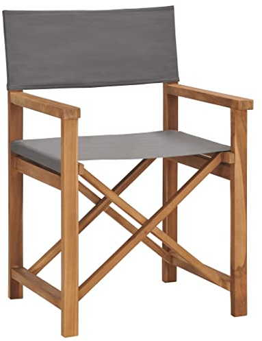 vidaXL Teak Massiv Regiestuhl Klappbar Gartenstuhl Campingstuhl Holzstuhl Klappstuhl Faltstuhl Regiesessel Schminkstuhl Stuhl Grau
