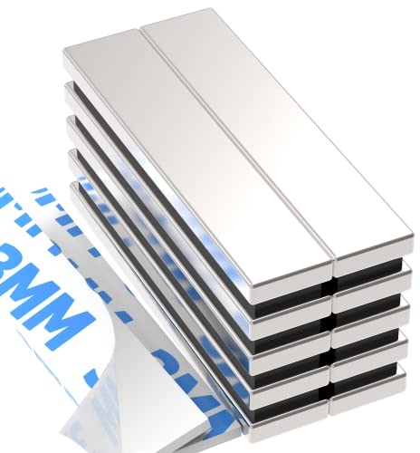 Wukong 10 Stück Neodym Magnete Extra Stark,50×10×5mm Verdicken Starke Magnete, Starke Neodym Magnete Rechteckig, Magnete Selbstklebend Stark für Glas-Magnetboards, Küchen, Büros und Lager
