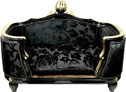 Harald Glööckler Pompöös by Casa Padrino Luxus Barock Hunde & Katzenbett Deluxe Schwarz Bouquet Muster/Gold