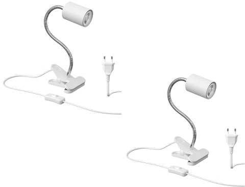ledscom.de 2 Stück Klemmleuchte WAIKA mit Schwanenhals und Schalter weiß matt, inkl. GU10 LED Lampe (warmweiß, 5,4W, 510lm, 50°)