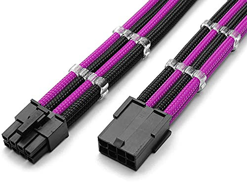 Shakmods Cable de extensión ATX de 8 pines para placa base de CPU, 30 cm + 2 peines de cable (rosa y negro)