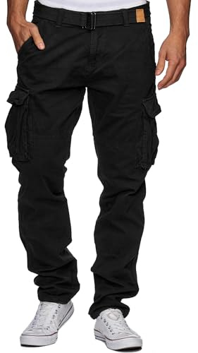 Indicode Herren William Cargohose aus Baumwolle mit Taschen und Gürtel | Robuste Herrenhose für Alltag und Outdoor mit vielen Taschen, Gürtel, Freizeithose, Arbeitshose, Cargo Pants für Männer