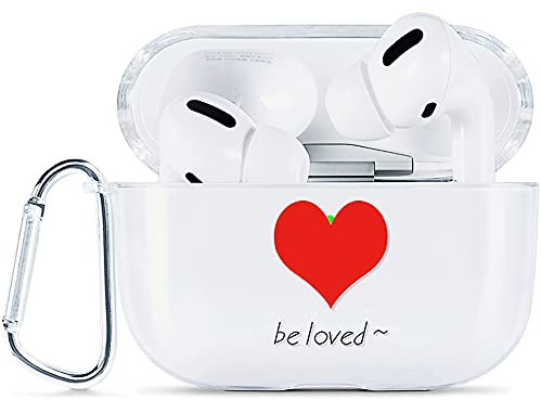 AKABEILA Hülle Kompatibel mit Apple AirPods Pro Case Süße DIY Muster Schutzhülle Transparente Silikon Dünne Mit Karabiner Air Pods Pro 1st Gen 2019 Kabellose Ladehülle Front LED Sichtbar