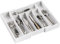Vencier Cutlery Tray for Drawer - Bamboo Adjustable Cutlery Organiser Tray - Bamboo Cutlery Tray 5 to 7 Compartments (White)