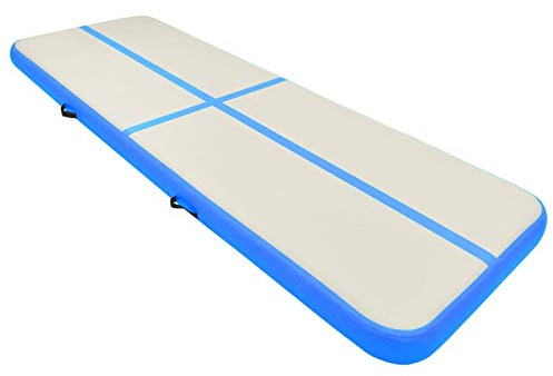 Tidyard Aufblasbare Gymnastikmatte mit Pumpe Turnmatte Tumbling Matte Training Fitnessmatte Yogamatte Tranningsmatte mit Luftpumpe Airtrack Tumbling für zuhause,Outdoor,Yoga 400x100x20 cm PVC Blau
