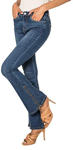 Nina Carter P151 Jeans da donna Flared Bootcut zip look usato jeans svasati, Blu (P151), M