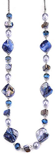 Bulinlin Damen Lange Perlenkette Statement Boho Silber Metallkette Hochzeitstag Modeschmuck Geschenke Pullover Halskette für Frauen(35-Blue)