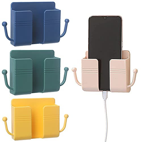 4 Pezzi Scatola Portaoggetti a Parete, Scatola Organizer per Parete, Scatola Porta Cellulare a Muro, Porta Telecomandi da Parete, con 2 Ganci, 4 Colori, per Posizionare Telecomandi, Telefoni Cellulari
