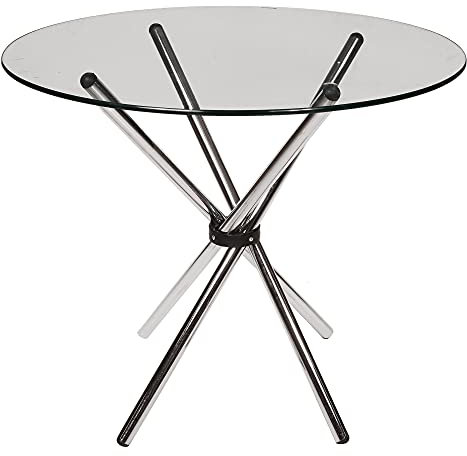 Dmora Runder Tisch, Couchtisch mit Platte aus gehärtetem Glas und Beinen aus verchromtem Stahl, 90x90h75 cm, Transparente Farbe