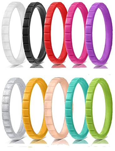 Corato 3mm Silikon Hochzeit Ring für Frauen Damen Bunt Schlicht Ring Set für Reisen, Arbeit oder Sport Größe 59