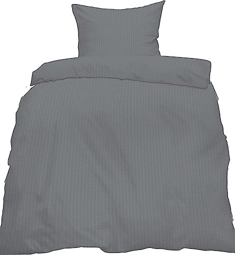 KH-Haushaltshandel Baumwoll Seersucker Bettwäsche, 135 x 200 + 80x80cm, grau, Uni/einfarbig, bügelfrei, 100% Baumwolle (40687)