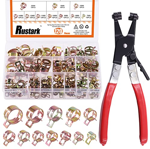 Rustark 121 Stück 12 Größen 7-22mm Federbandschellen Schlauchschellen Kraftstoffleitung mit Schlauchklemmzange, Kraftstoffleitung Rohrschellen Set Benzin Rohrschellen Set Schlauchschellen Befestigung