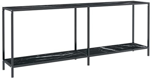 vidaXL Table Console Table de Couloir Table d'Entrée Table sous Miroir Salon Salle de Séjour Maison Intérieur Noir 200x35x75,5 cm Verre Trempé