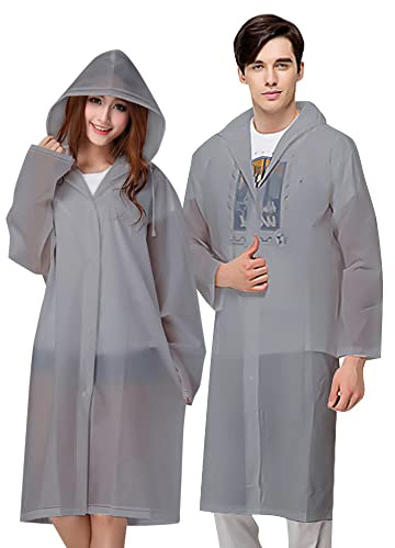 Vicloon Poncho Impermeabile, 2 Pcs per Adulti da Portatile Eva Trasparenti Riutilizzabili, Cappotto di Pioggia per Uomo e Donna per Pesca, Parchi Acquatici e Altro Ancora (Grigio)