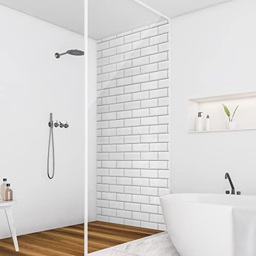 Bilderwelten Duschrückwand Folie 200x100 cm Keramikfliesen Weiß Bad-Rückwand Motiv fugenlose Wandverkleidung Dusche