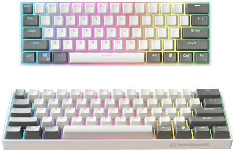 KRAKEN KEYBOARDS WOLF Edition Kraken Pro 60 | White & Grey 60% HOT SWAPPABLE Mechanical Gaming Keyboard for Gaming On PC, Xbox, Playstation & MAC (Wolf | Silver Switches)