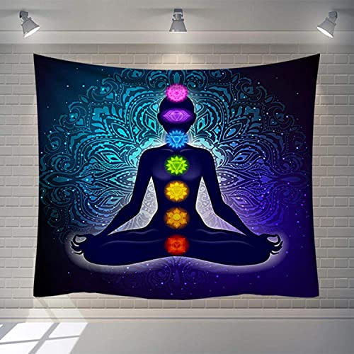 Dollin&Dockin Wandteppiche Wandbehang Tapisserie, Indische Buddha Statue Tapeten An Der Wand 7 Chakra Mandala, Rechteckig Art Decor Drucken Gewebe Für Wohnzimmer Schlafzimmer,250 * 150cm