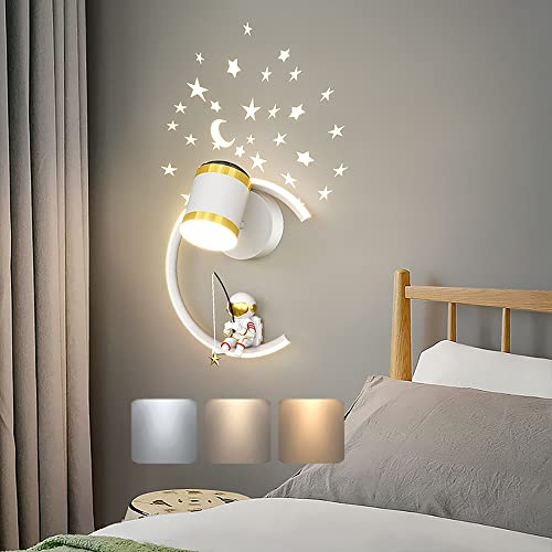 LED Wandleuchte mit Spotlight Dimmbar Schlafzimmer Wandlampe Modern Kinderzimmer Nachttischlampe ternenhimme Astronaut Junge Mädchen Raumlampe 12W Kinder Nachtlicht Innen Wohnzimmer Wandbeleuchtung, B