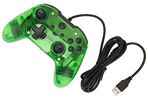 Joystick per Gamepad, Controller Cablato con Guscio Trasparente, Illuminazione RGB a Doppia Vibrazione Stabile per Computer (Verde trasparente)