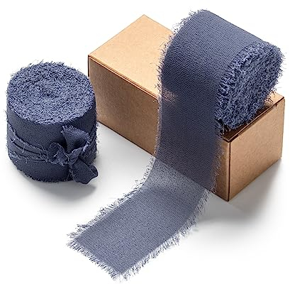 AOKSUNOVA Schleifenband Hochzeit 3,8cm Blau Chiffonband Geschenkband Chiffon Breit Dunkelblau Band