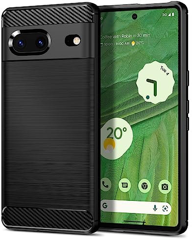 Qiinogow Hülle Kompatibel mit Google Pixel 7, Ultradünne Handyhülle Mit Stoßdämpfung, Schutzhülle aus Kohlefaser-TPU (Schwarz)