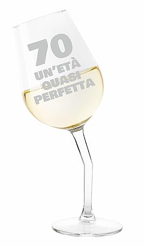 Colorfamily Calice Storto 70 Anni un'età quasi perfetta Vino 50 cl Compleanno con incisione Idea regalo divertente