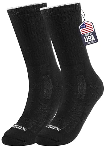 SAMSOX Merino Wool Boot Socks, Made in USA Heavyweight with Cushioned Toe Box, Steel Toe Crew Work Socks (Ironman), Black, X-Large