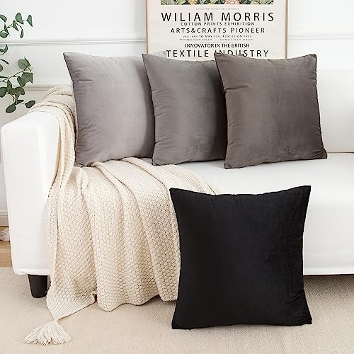 Yonous Grau und Schwarz Gradient Farbe Combo Set Kissenbezüge, Premium-Samt weiches Quadrat dekorative werfen Wurfkissenbezug für Sofa Bett Couch Stuhl, 4er Set, 20 x 20 Inch / 50x50 cm