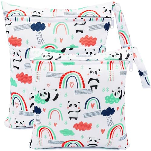 FenFang Wetbag Kindergarten, 2 Stück Nasstaschen Windeltasche Stoffwindeln Nassbeutel Organiser Beutel Wickeltasche Taschen Wasserdicht Wiederverwendbar (Weißer Panda)