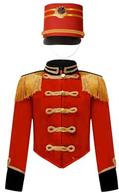 Agoky Jungen Nußknacker Prinz Jacke und Hut Kinder Zirkusdirektor Cosplay Kostüm Weihnachten Fasching Karneval Outfits Rot E 158-164