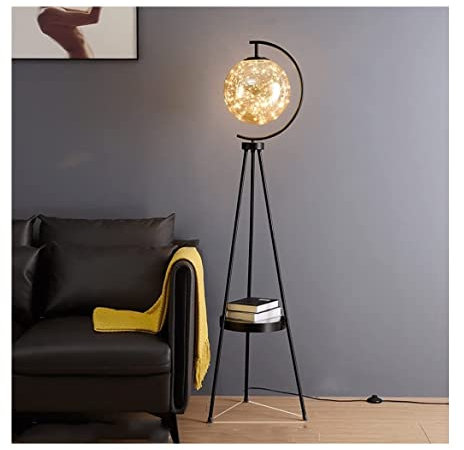 Standing Light Floor Lamp Black Tripod Floor Lamp With Shelves & Glass Lampshade Modern LED Standing Lamp Floor Light For Office Living Room Bedroom Standing Lamp Living Room Bedroom ( Color : B-Amber